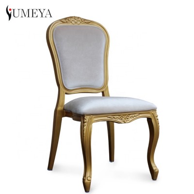 Hot sale french design stacking golden luxury wedding dining chair