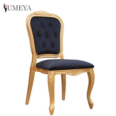 Stacking gold frame for 10 years warranty luxury royal wedding french dining chair